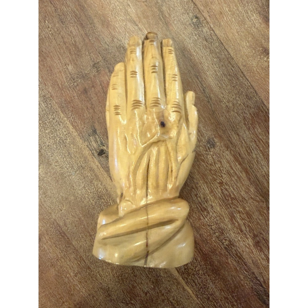 PRAYING JESUS HANDS Carved Wood Statue Church Biblical Religious Sunday School - Picture 2 of 11